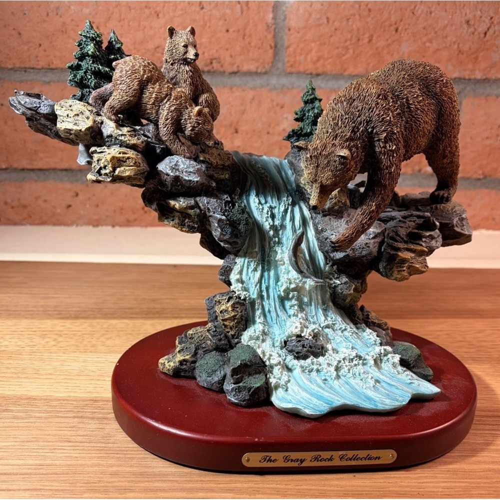 The Gray Rock Collection Grizzly Bear & Cubs Fishing Salmon Wildlife Figurine